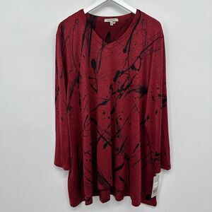 Jess & Jane Tunic Top Shirt Blouse Size 2X Artsy Red‎ Slinky Stretch Knit New